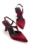 Lorea Kadın Bordo Saten Sivri Burun İnce Topuklu Ayakkabı  