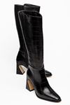 Gisella Kadın Siyah Crocodile Cilt Özel Tasarım Topuklu Çizme 